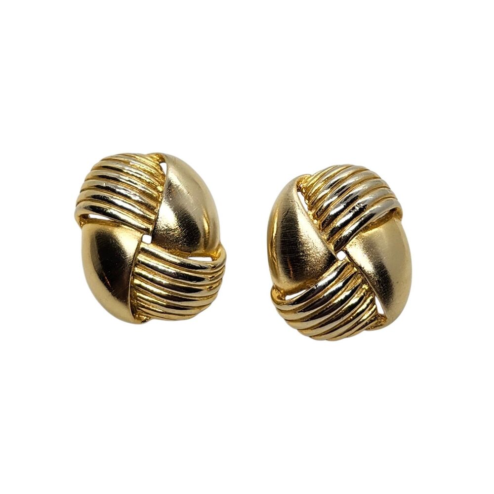 Vintage Gold Tone Large Knot Earrings Retro 1980s Fashion Jewelry 1" Tall